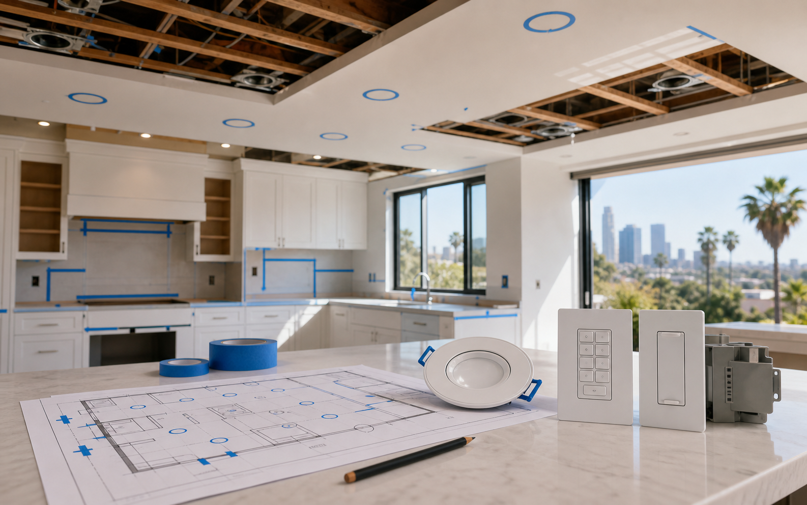 Smart lighting layout planning in a Los Angeles kitchen remodel